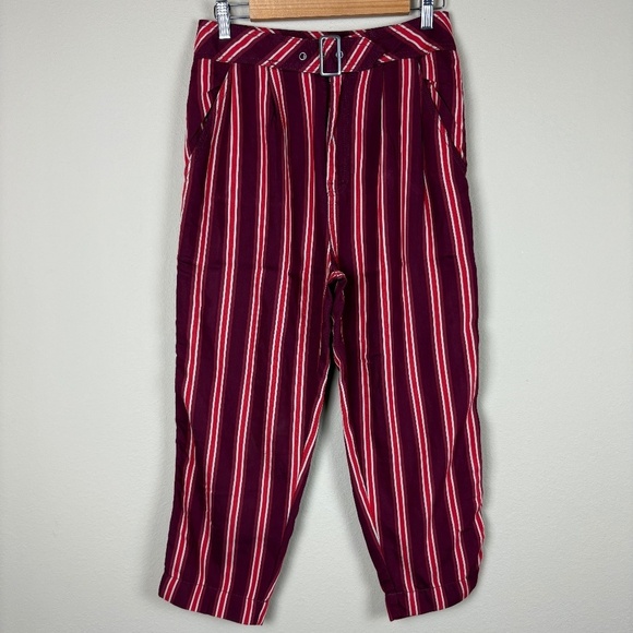 Free People Red/Burgundy/Cream Striped Pants; Size 6 - Picture 1 of 12